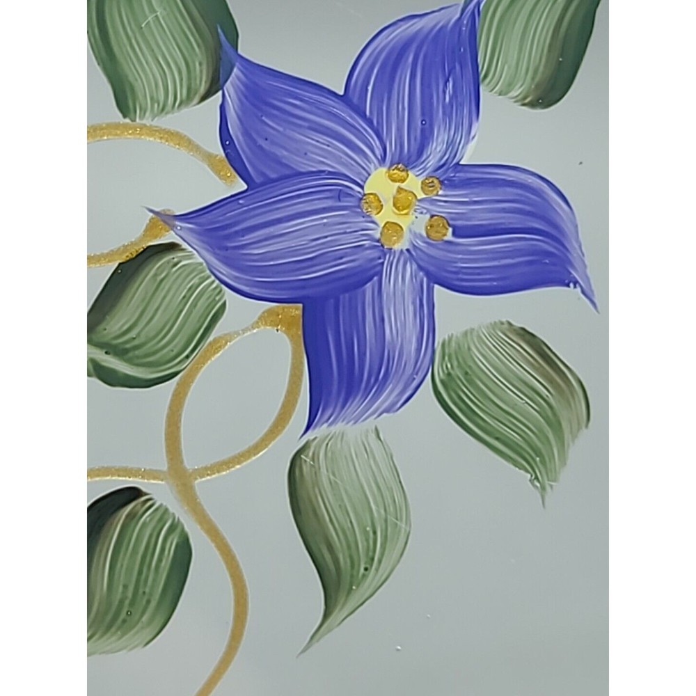 Art Glass Serving Dish Plate Signed Reverse Hand Painted Flowers Floral 9" - Picture 4 of 11